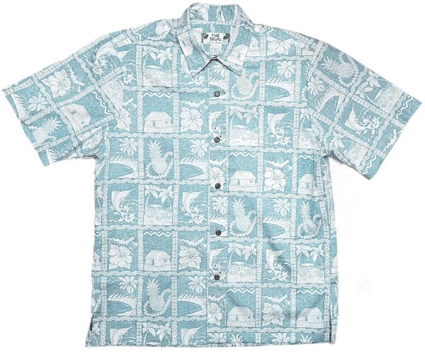 Men's Hawaiian Shirt - Reverse Pineapple Shack Teal Print Polyester Casual Summer Shirt