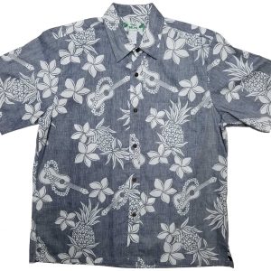 Men's Hawaiian Shirt - Reverse Ukulele Navy Print Polyester Casual Summer Shirt