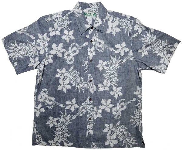 Men's Hawaiian Shirt - Reverse Ukulele Navy Print Polyester Casual Summer Shirt