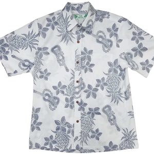 Men's Hawaiian Shirt - Reverse Ukulele White Print Polyester Casual Summer Shirt
