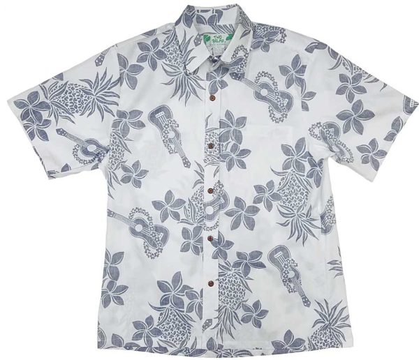 Men's Hawaiian Shirt - Reverse Ukulele White Print Polyester Casual Summer Shirt