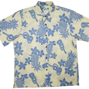Men's Hawaiian Shirt - Reverse Ukulele Yellow Print Polyester Casual Summer Shirt