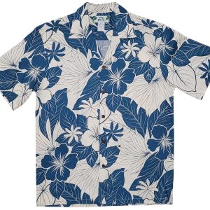 Men's Hawaiian Shirt - Lanai Blue Print Polyester Casual Summer Shirt