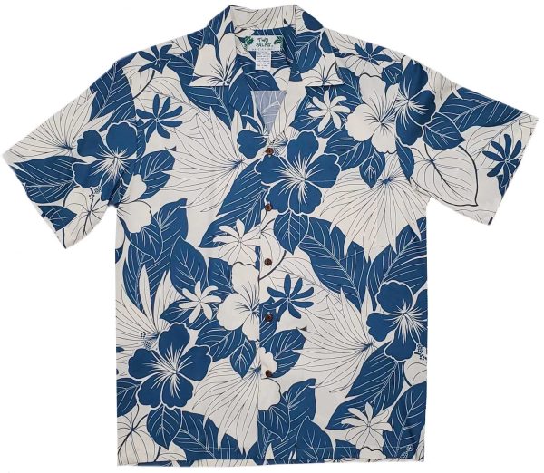 Men's Hawaiian Shirt - Lanai Blue Print Polyester Casual Summer Shirt