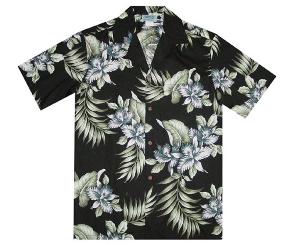 Men's Hawaiian Shirt - Triple Orchid Black Print Polyester Casual Summer Shirt