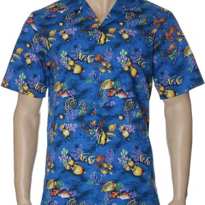 Men's Hawaiian Shirt - Tropical Sealife Polyester Aloha Print Casual Shirt