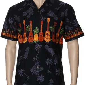 Men's Hawaiian Shirt - Polyester Ukulele Border Aloha Print Shirt