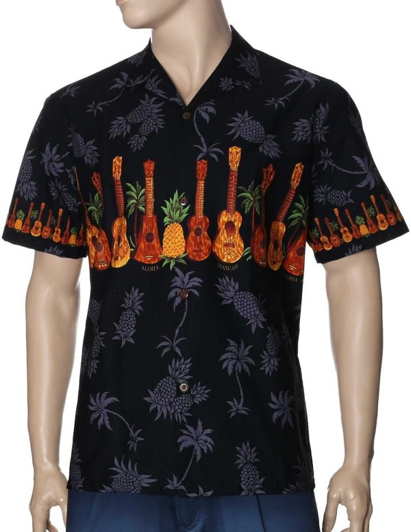 Men's Hawaiian Shirt - Polyester Ukulele Border Aloha Print Shirt