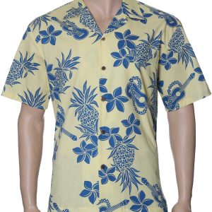 Men's Hawaiian Shirt - Polyester Ukulele Pineapples Aloha Print Shirt