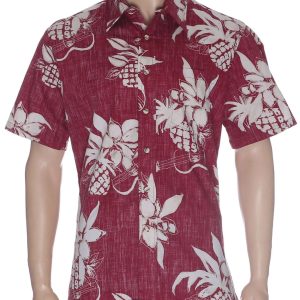 Men's Hawaiian Shirt - Polyester Ukuleles Button-Up Collar Aloha Dress Shirt