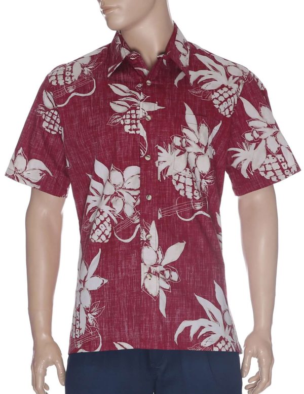 Men's Hawaiian Shirt - Polyester Ukuleles Button-Up Collar Aloha Dress Shirt