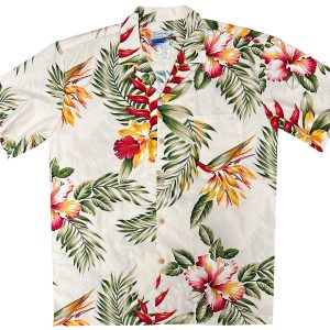 Men's Hawaiian Shirt - Orchid Paradise Beige Print Polyester Casual Summer Shirt