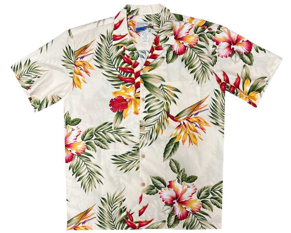 Men's Hawaiian Shirt - Orchid Paradise Beige Print Polyester Casual Summer Shirt