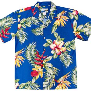 Men's Hawaiian Shirt - Orchid Paradise Blue Print Polyester Casual Summer Shirt