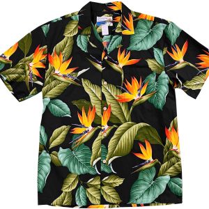 Men's Hawaiian Shirt - Airbrush Bird of Paradise Black Print Polyester Casual Summer Shirt
