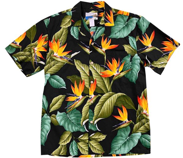 Men's Hawaiian Shirt - Airbrush Bird of Paradise Black Print Polyester Casual Summer Shirt