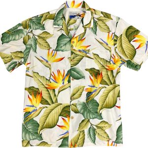 Men's Hawaiian Shirt - Airbrush Bird of Paradise Cream Print Polyester Casual Summer Shirt