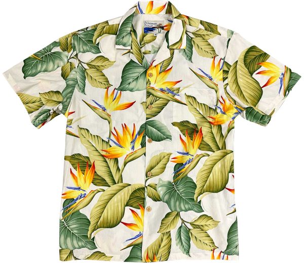 Men's Hawaiian Shirt - Airbrush Bird of Paradise Cream Print Polyester Casual Summer Shirt