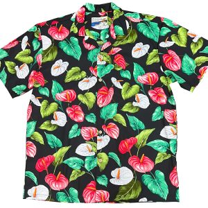 Men's Hawaiian Shirt - Anthurium Garden Black Print Polyester Casual Summer Shirt