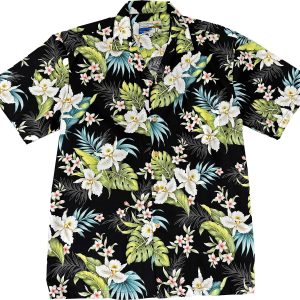 Men's Hawaiian Shirt - Cattleya Dream Black Print Polyester Casual Summer Shirt