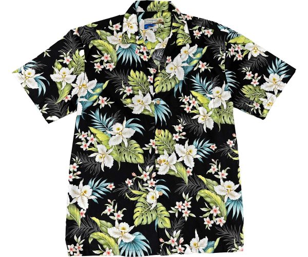 Men's Hawaiian Shirt - Cattleya Dream Black Print Polyester Casual Summer Shirt