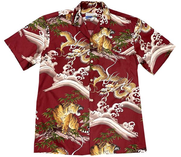 Men's Hawaiian Shirt - Dragons & Tigers Red Print Polyester Casual Summer Shirt
