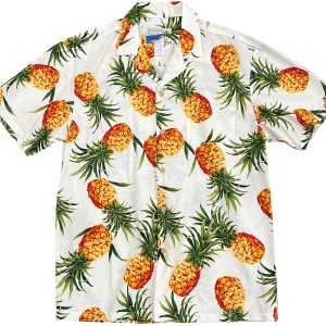 Men's Hawaiian Shirt - Pineapple Gold White Print Polyester Casual Summer Shirt