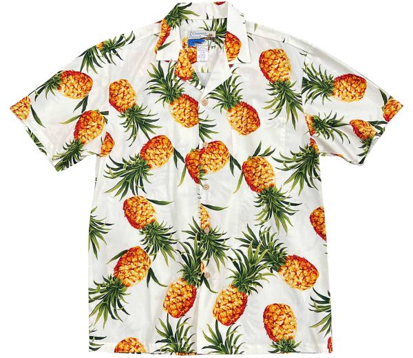 Men's Hawaiian Shirt - Pineapple Gold White Print Polyester Casual Summer Shirt