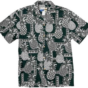 Men's Hawaiian Shirt -Tapa Pineapple Green Print Polyester Casual Summer Shirt