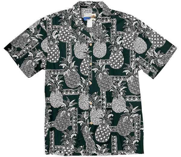 Men's Hawaiian Shirt -Tapa Pineapple Green Print Polyester Casual Summer Shirt