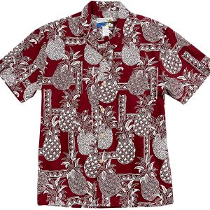Men's Hawaiian Shirt - Tapa Pineapple Red Print Polyester Casual Summer Shirt