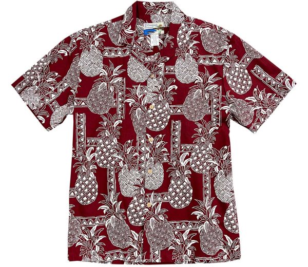 Men's Hawaiian Shirt - Tapa Pineapple Red Print Polyester Casual Summer Shirt