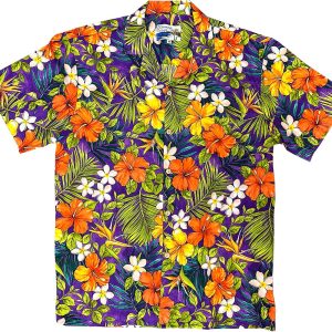 Men's Hawaiian Shirt - Tropical Garden Purple Print Polyester Casual Summer Shirt