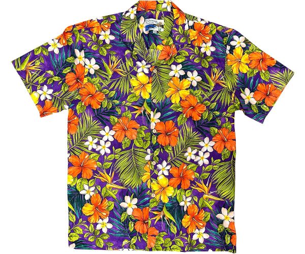 Men's Hawaiian Shirt - Tropical Garden Purple Print Polyester Casual Summer Shirt