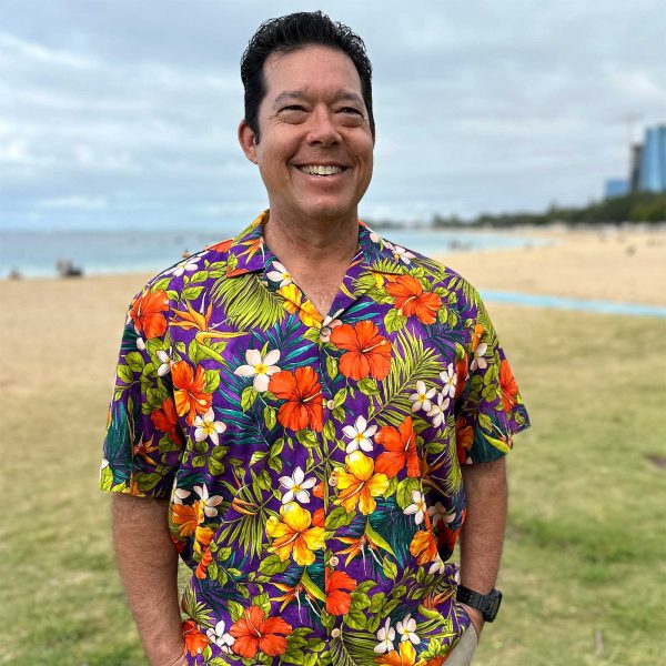 Men's Hawaiian Shirt - Tropical Garden Purple Print Polyester Casual Summer Shirt - Image 2