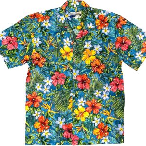 Men's Hawaiian Shirt - Tropical Garden Teal Print Polyester Casual Summer Shirt