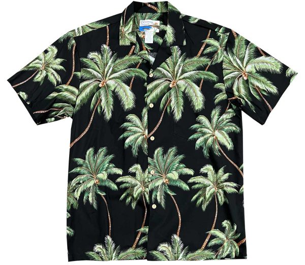 Men's Hawaiian Shirt - Wailea Palms Black Print Polyester Casual Summer Shirt