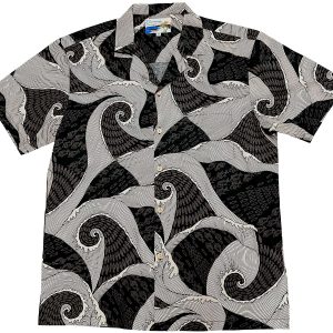 Men's Hawaiian Shirt - Waves Black Print Polyester Casual Summer Shirt