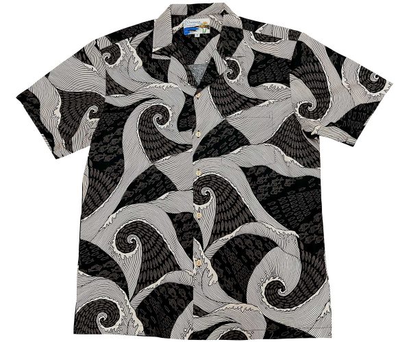 Men's Hawaiian Shirt - Waves Black Print Polyester Casual Summer Shirt