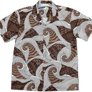 Men's Hawaiian Shirt - Waves Brown Print Polyester Casual Summer Shirt