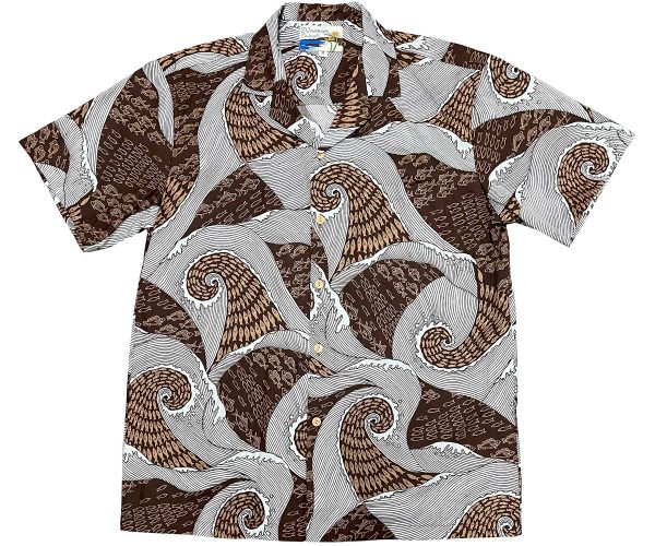 Men's Hawaiian Shirt - Waves Brown Print Polyester Casual Summer Shirt