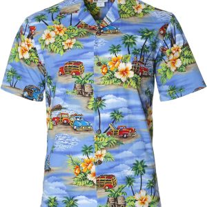 Men's Hawaiian Shirt - Woody Cruiser Polyester Aloha Print Casual Shirt