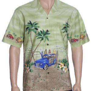 Men's Hawaiian Shirt - Polyester Woody Surfing Border Aloha Print Shirt